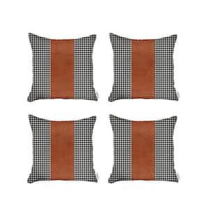 Boho-Chic Handcrafted Vegan Faux Leather Black and Brown 18 in. x 18 in. Square Houndstooth Throw Pillow Cover Set of 4