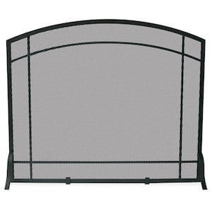 Black Wrought Iron 39 in. W Steel Frame Single-Panel Fireplace Screen with Mission Design
