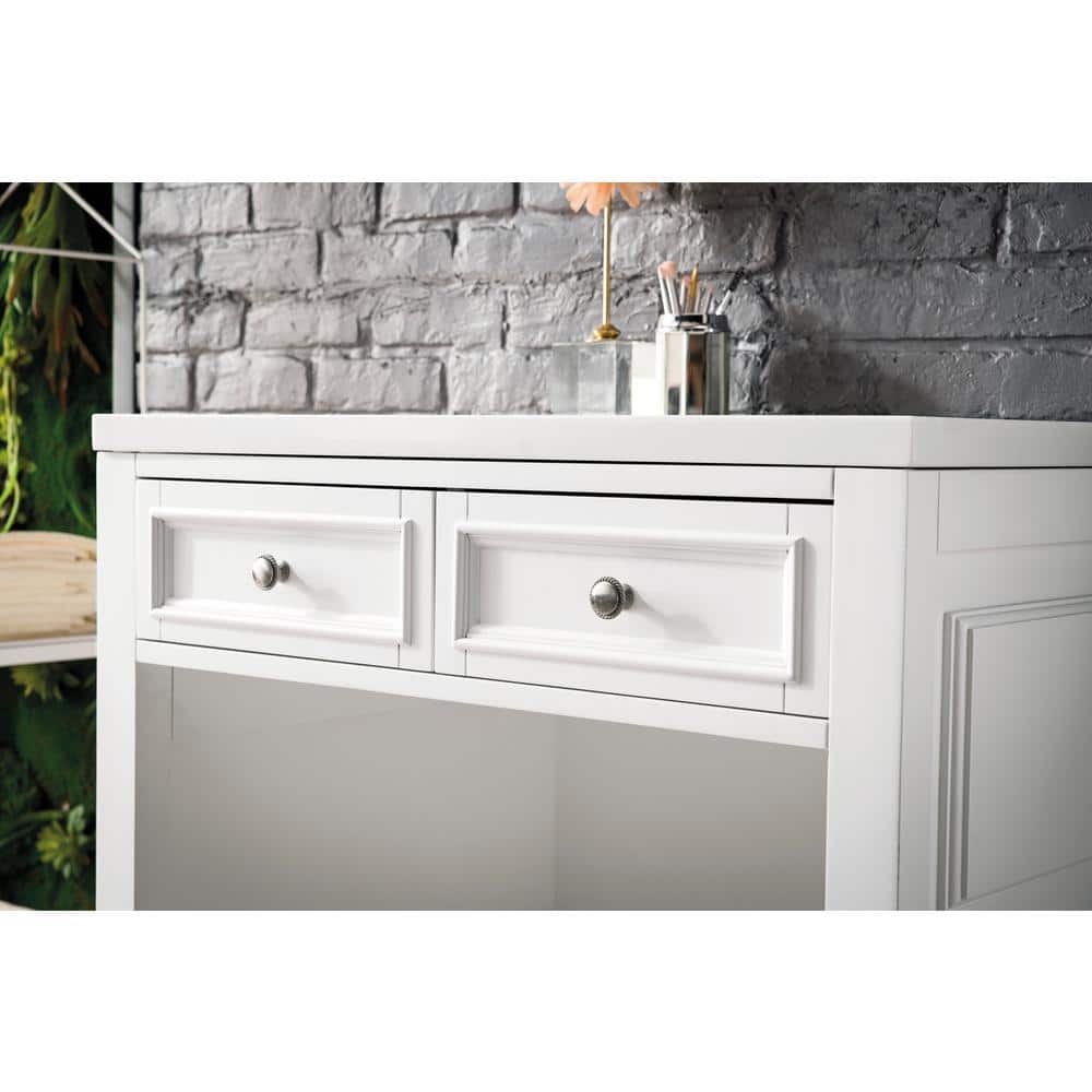 Bright White Solid Wood Vanity with Quartz Top