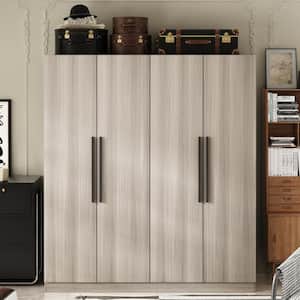 Gray Wood 63 in. W 4-Door Wardrobe Armoires with Hanging Rod and Storage Shelves (70.9 in. H x 19.7 in. D)