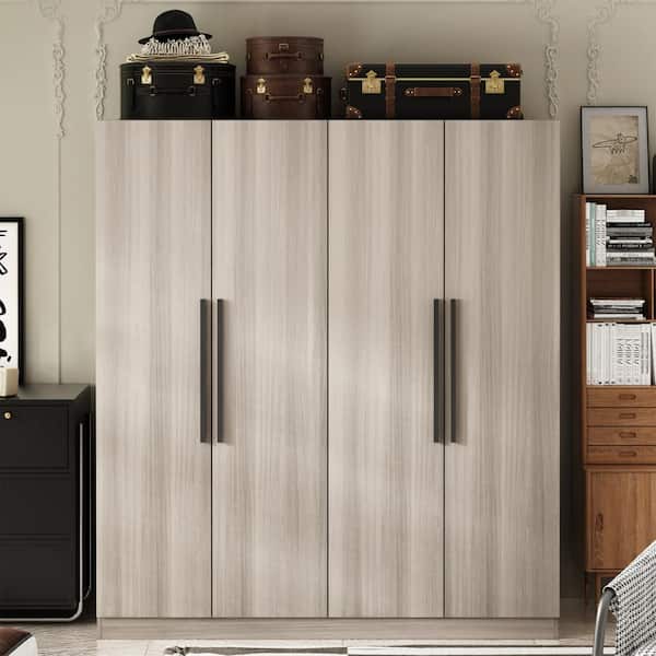 FUFU&GAGA Gray Wood 63 in. W 4-Door Wardrobe Armoires with Hanging Rod and Storage Shelves (70.9 in. H x 19.7 in. D)