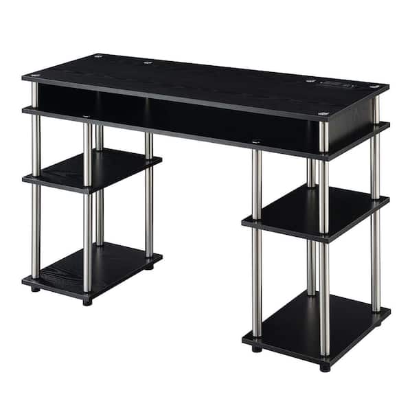 Convenience Concepts Designs2Go 47.25 in. W Black No Tools Student Desk with Charging Station