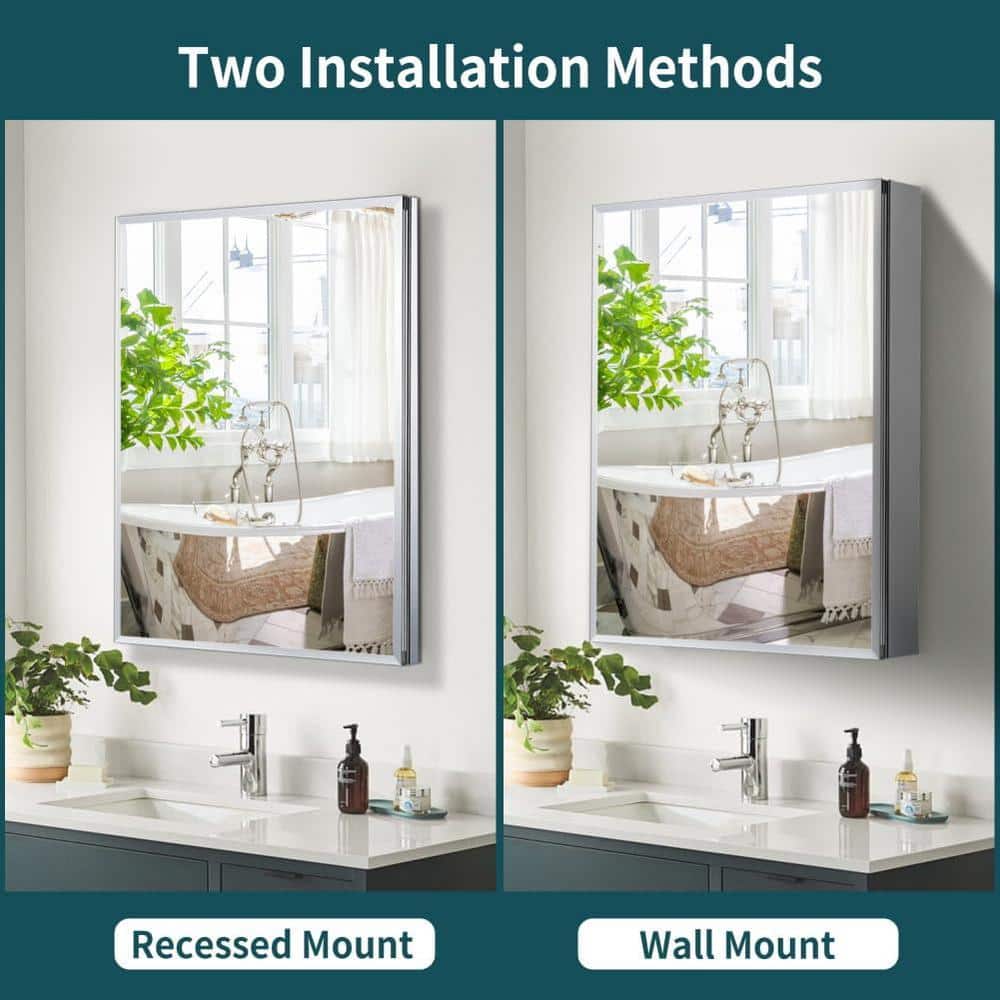 24 in. W x 30 in. H Rectangular Silver Recessed/Surface Mount Medicine Cabi