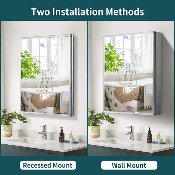 Unbranded 24 in. W x 30 in. H Rectangular Silver Recessed/Surface Mount Medicine Cabinet with Mirror Bathroom Right Swing