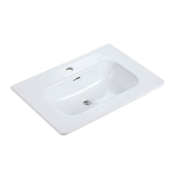 30 in. Drop-In Rectangular Bathroom Sink in Gloss White Ceramic Vanity Top