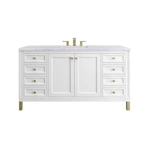 Chicago 60.0 in. W x 23.5 in. D x 34 in. H Bathroom Vanity in Glossy White with Carrara Marble Marble Top