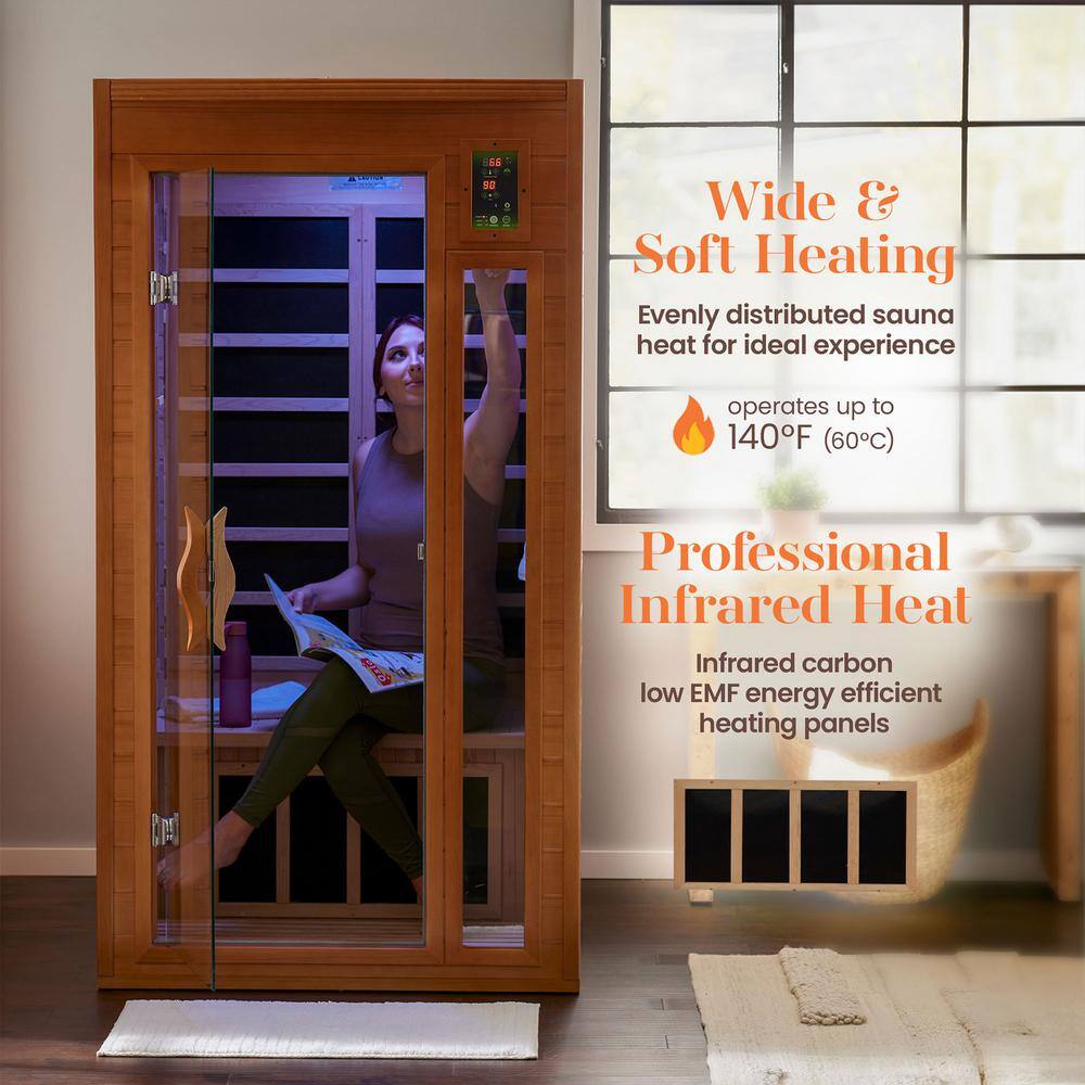 Barcelona 2-Person Hemlock Wood Infrared Sauna with Glass Door