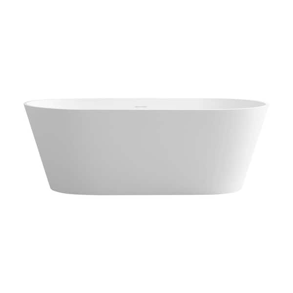 Unbranded 63 in. Stone Resin Flatbottom Solid Surface Freestanding Soaking Bathtub in White with Drain