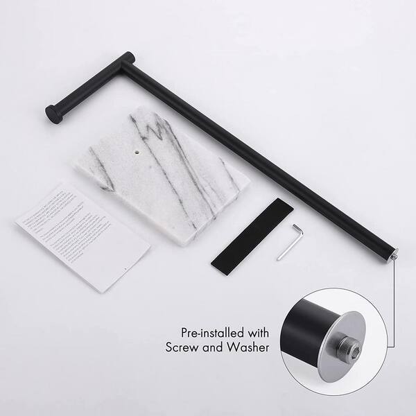 Toilet Paper Holder With Shelf, Extended Base Wall Mounted Marble Toilet Roll Holder Black For Bathroom Washroom - View #2