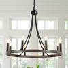 LWYTJO Loene 8-Light Black/Brown Farmhouse Candle Dimmable Wagon Wheel Chandelier for Living Room Kitchen Island Dining Foyer D0030-8-B+IWG-UL