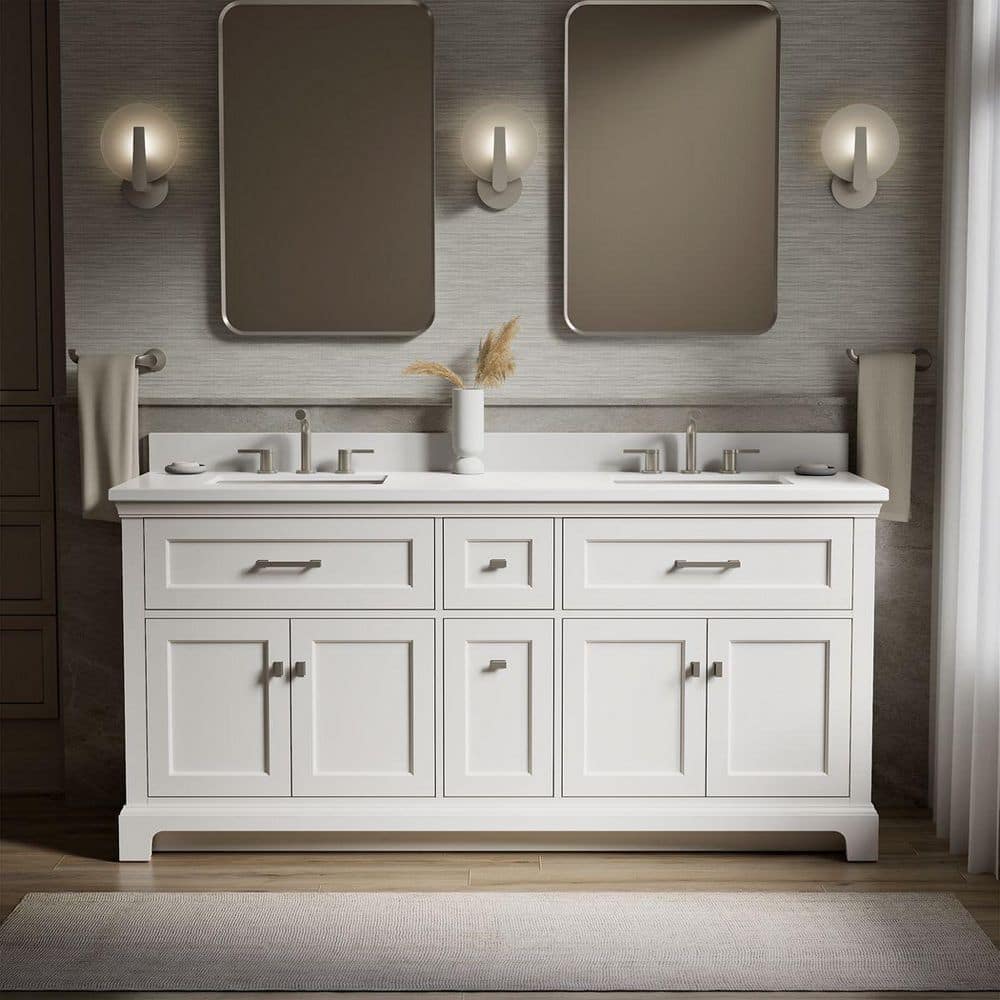 Charlemont 74 in. Double Sink Freestanding White Bath Vanity with White Quartz Top Assembled price history on PriceWatchPro