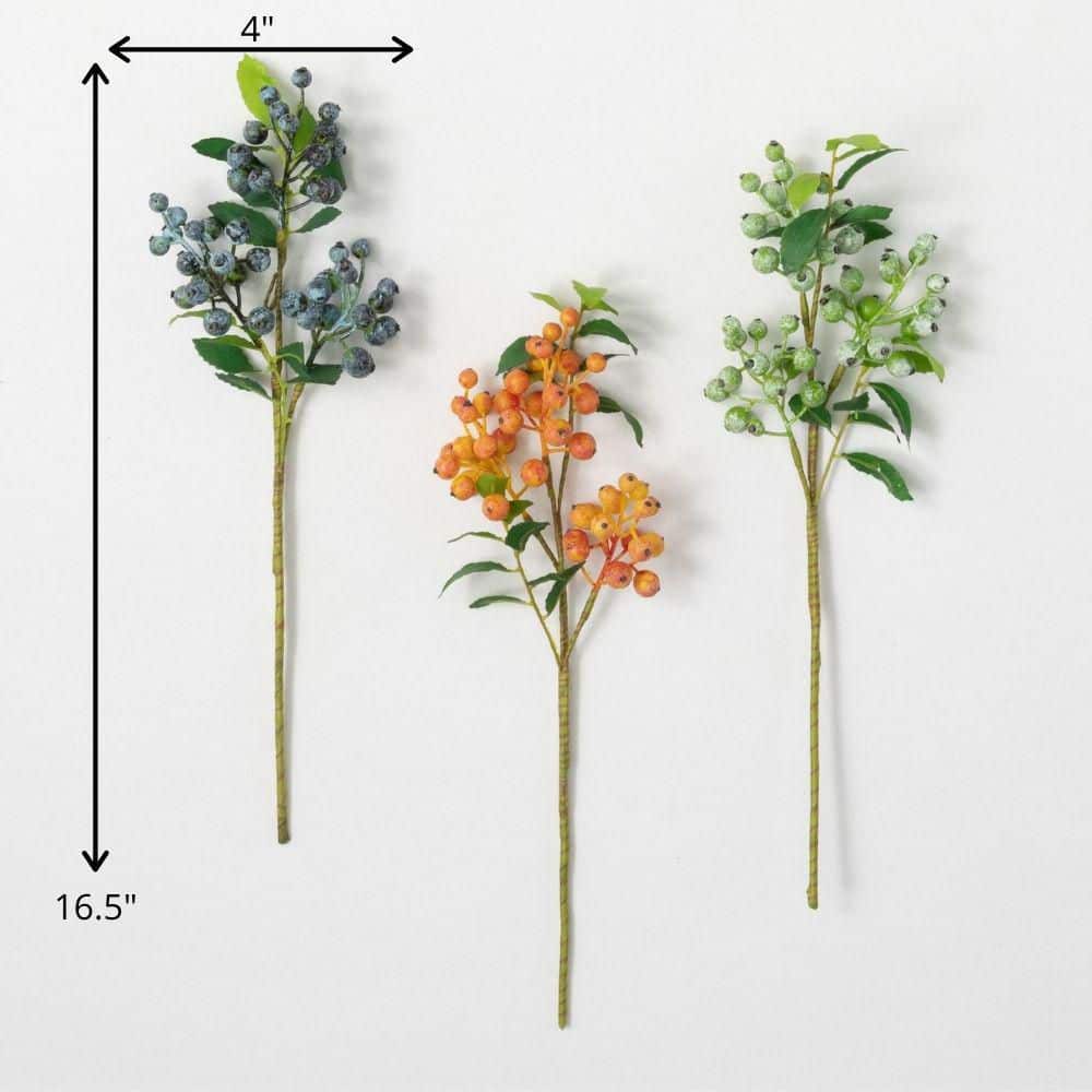 Outdoor Hardy Berry Stem Trio, 19.5" Multicolored Plastic