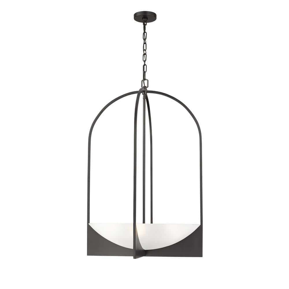 Devon 24 in. 6-Light Matte Black Chandelier with Sand Blast Glass Shades