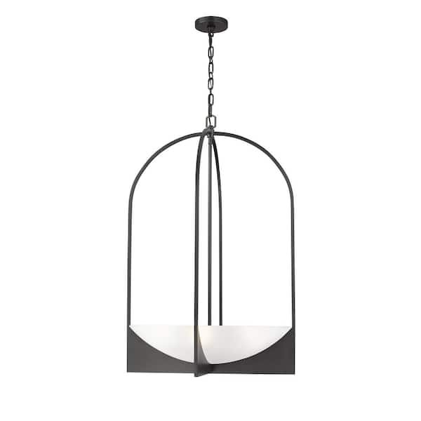 Unbranded Devon 24 in. 6-Light Matte Black Chandelier with Sand Blast Glass Shades
