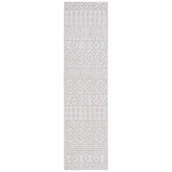 Global Gray/Ivory 2 ft. x 8 ft. Ornate Diamond Indoor/Outdoor Runner Rug