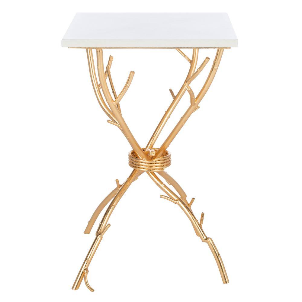 Alexa Gold Branch Base White Marble Top Accent Table