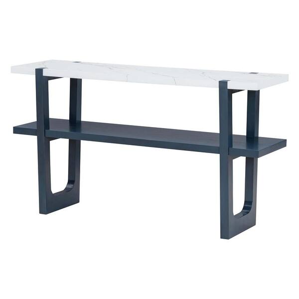 JUJABU 54 in. Navy Blue Rectangle Marble MDF Entryway Console