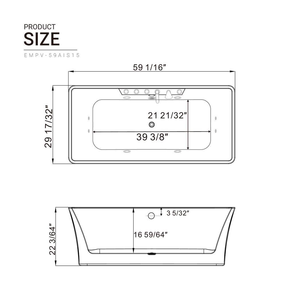 59" White Freestanding Acrylic Whirlpool Bathtub with Faucet