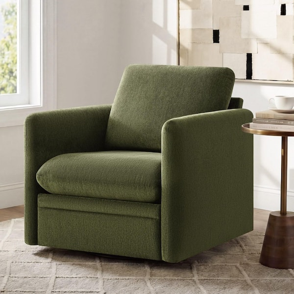 Spruce & Spring Lira Green Fabric 360° Swivel Armchair with Arms