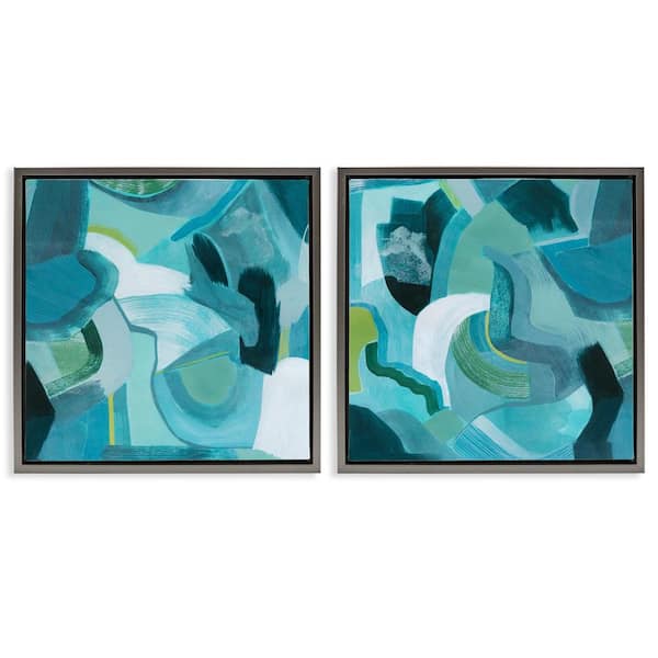 Stupell Industries Energetic Blue Patterns by Grace Popp 2-Pieces Gray Floater Frame Abstract Graphic Art Print 25 in. x 25 in.