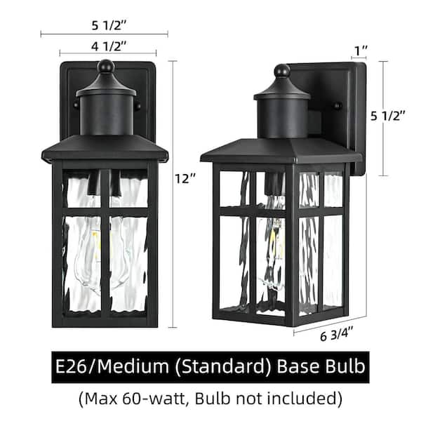 Edvivi 12 in. 1-Light Sand Black Hardwired Outdoor Wall Light