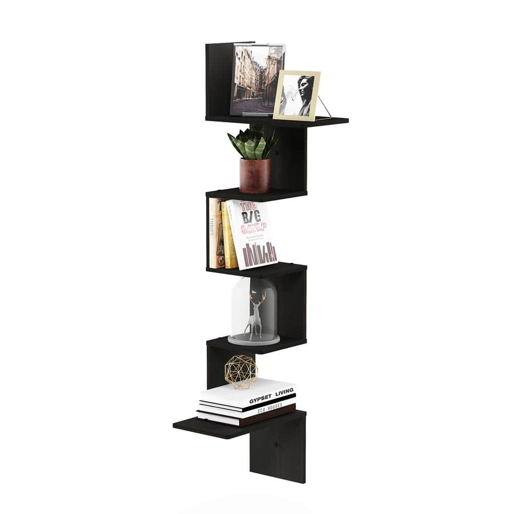 Espresso MDF Modern 5-Tier Floating Wall Shelf