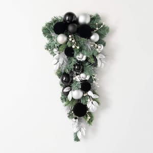 30 in. Black Ball Pine Tear Drop Unlit Artificial Christmas Swag, Multicolored