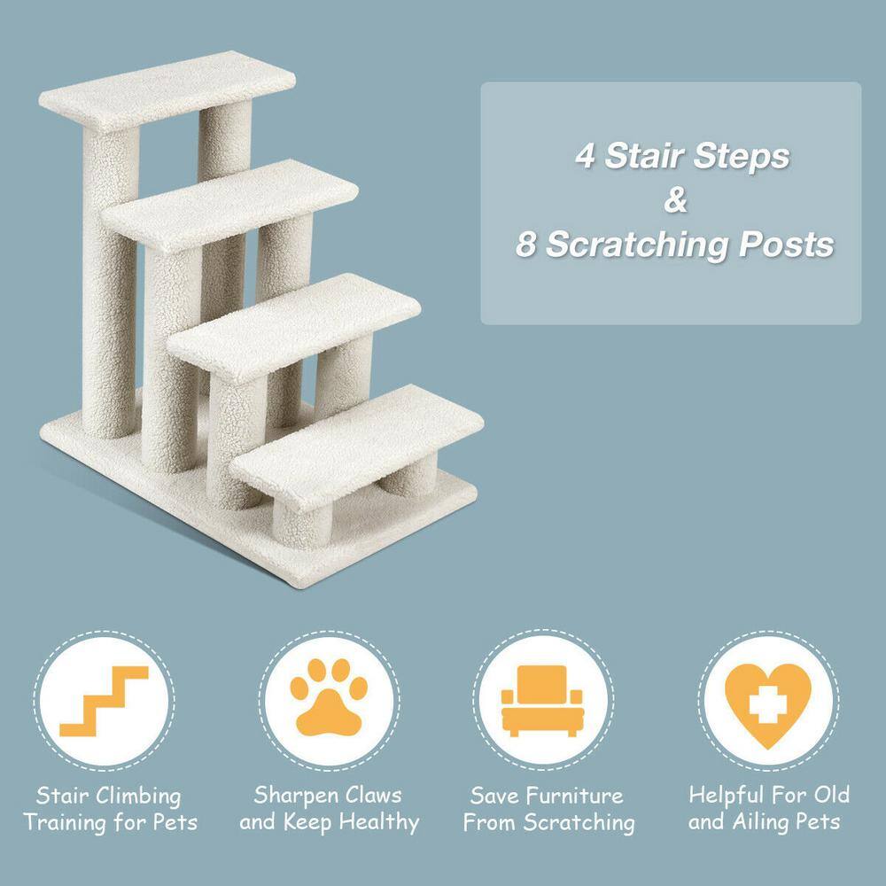 24'' Beige Faux Fleece 4-Step Cat Tree with Scratching Posts