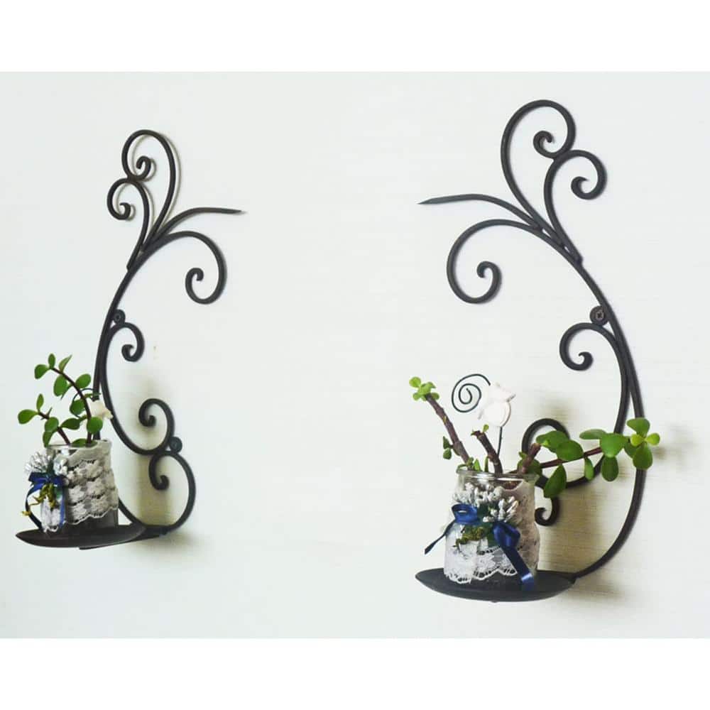 Set of 2 Rustic Bronze Metal Wall Candle Sconces