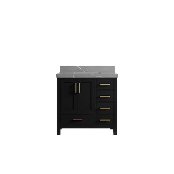 Willow Collections Malibu 36 in. W x 22 in. D x 36 in. H Single Sink Bath Vanity Center in Black with 2 in. Piatra Gray Qt. Top