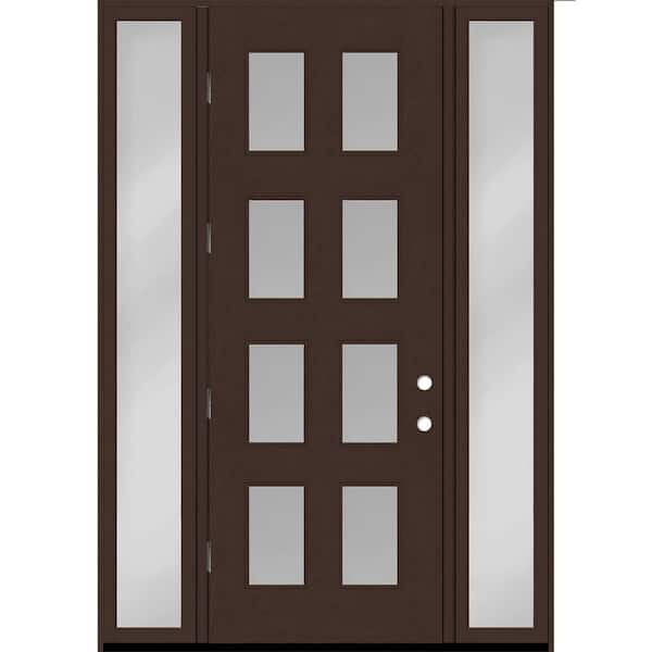 Steves & Sons Regency 60 in. x 96 in. 8L Modern Clear Glass RHOS Chestnut Stain Fiberglass Prehung Front Door w/Clear10in. SLs 4-9/16