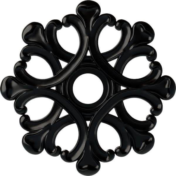 Ekena Millwork 20-7/8" x 3-5/8" ID x 1" Angel Urethane Ceiling Medallion (Fits Canopies upto 4-3/8"), Hand-Painted Jet Black