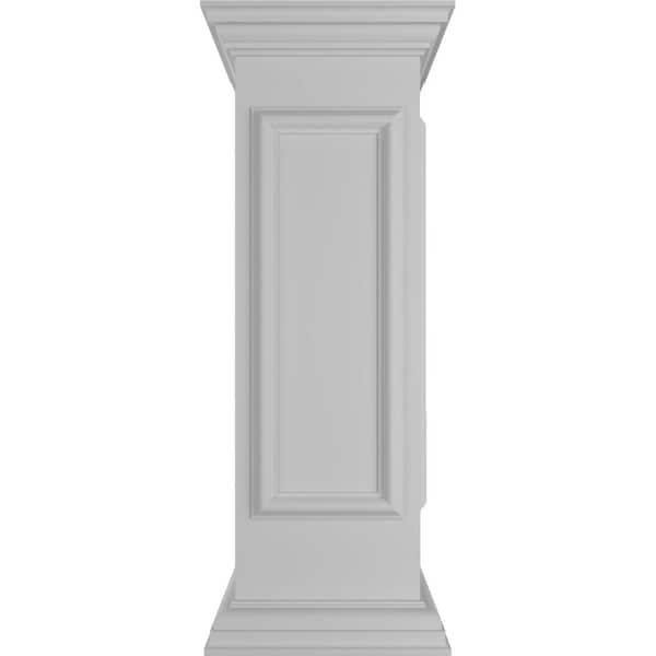 Ekena Millwork Corner 40 in. x 12 in. White Box Newel Post with Panel, Flat Capital and Base Trim (Installation Kit Included)