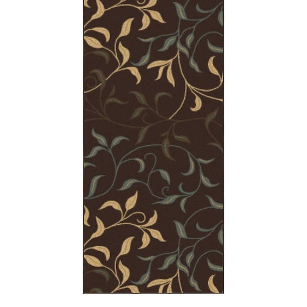 Indoor 2 ft. 7 in. x 55 ft. Brown Non-Slip Hallway Runner Rugs For High Traffic, Leaves Design Area Rug