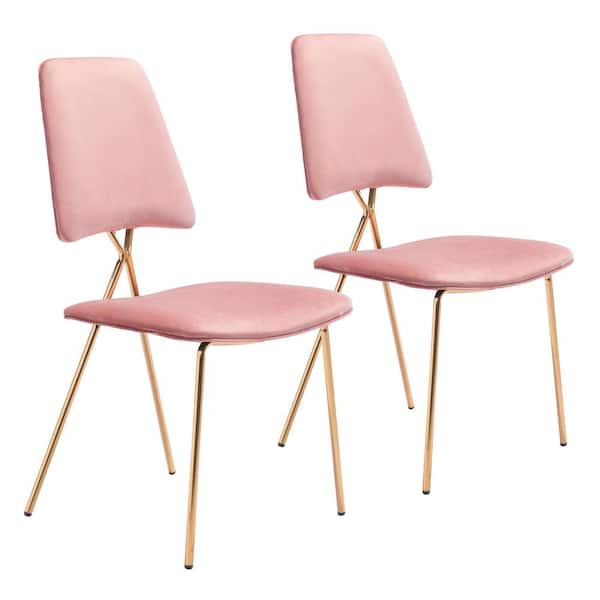 ZUO Chloe Pink, Gold Polyester Dining Side Chair Set of 2