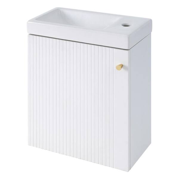 Unbranded Freestanding 16 in. W. x 8.7 in. D x 20.5 in. H Freestanding Bath Vanity in White with White Ceramic Top