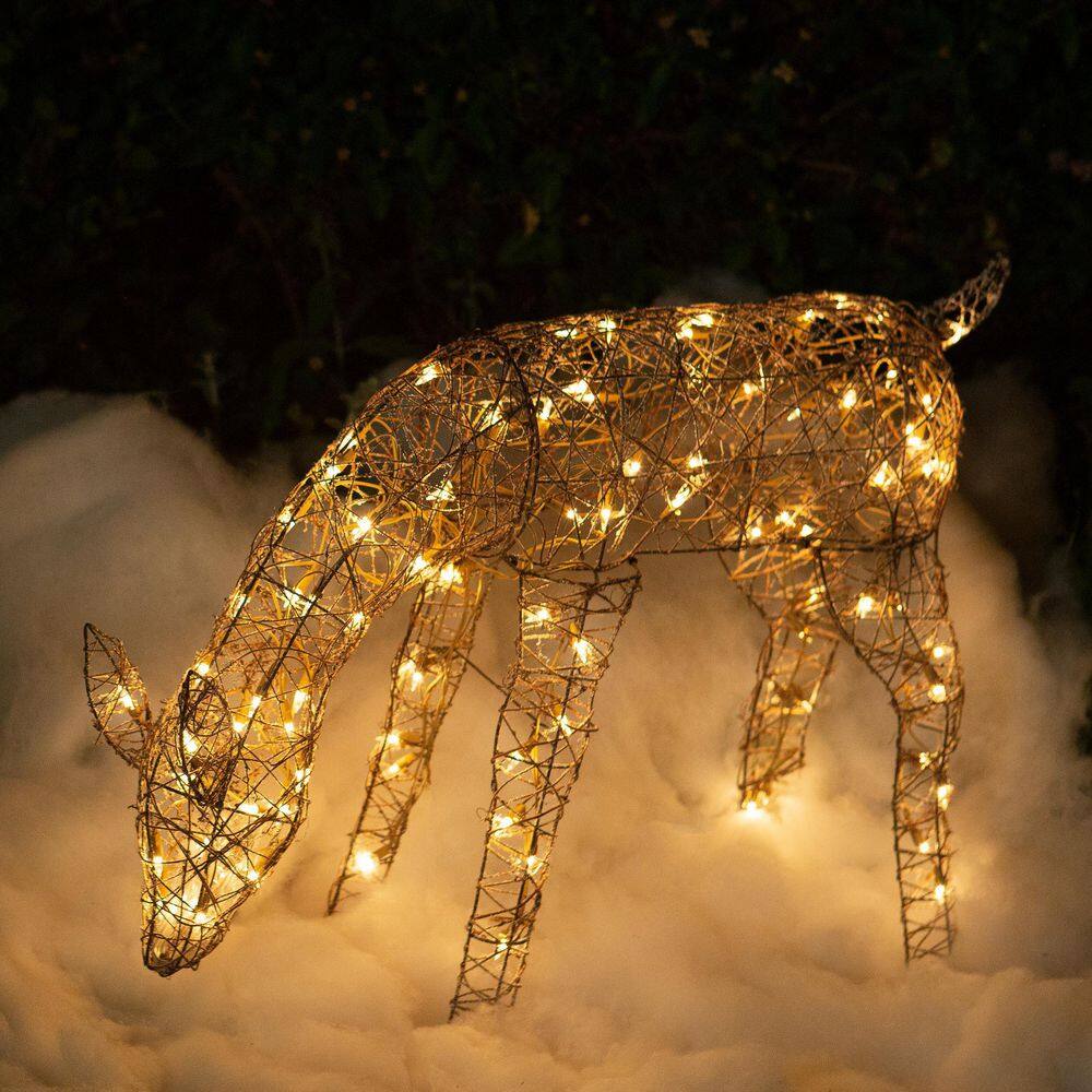 Large Warm White Pre-lit Rattan Reindeer Decoration