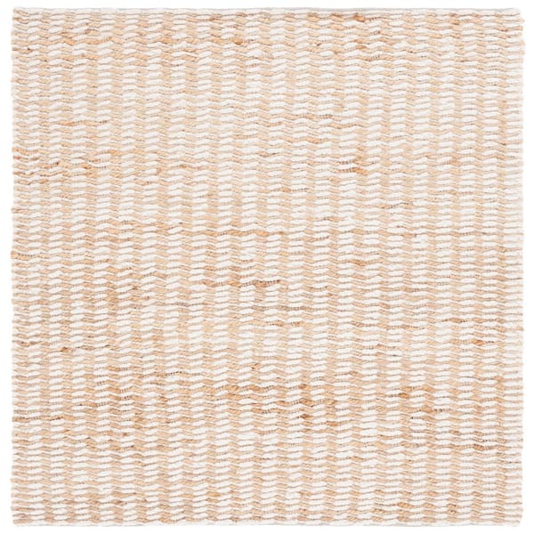 SAFAVIEH Natural Fiber Beige/Ivory 6 ft. x 6 ft. Chevron Striped Square Area Rug