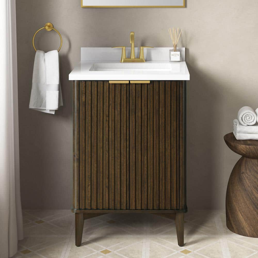 Gabi 24 in. Dark Walnut Single Sink Vanity with White Ceramic Top
