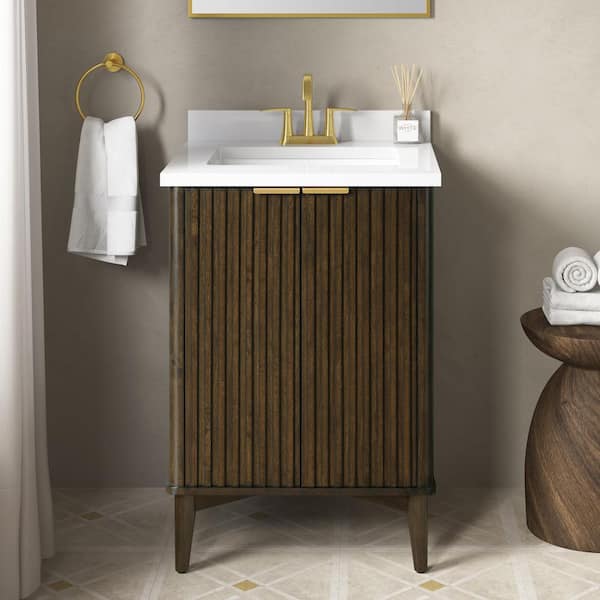 Gabi 24 in. Single Sink Dark Walnut Bath Vanity with White Engineered Stone Top (Assembled)