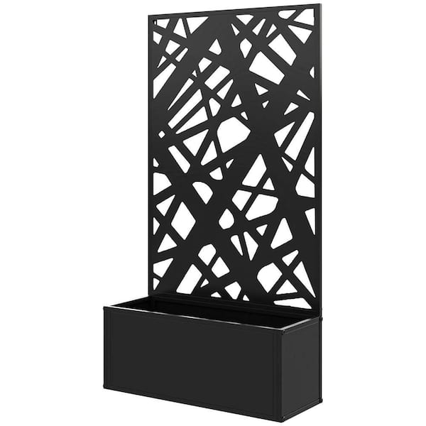 24 in. x 9.1 in. x 44.5 in. H Black Outdoor Privacy Screen Metal Garden Fence Panels Freestanding Decorative Screen