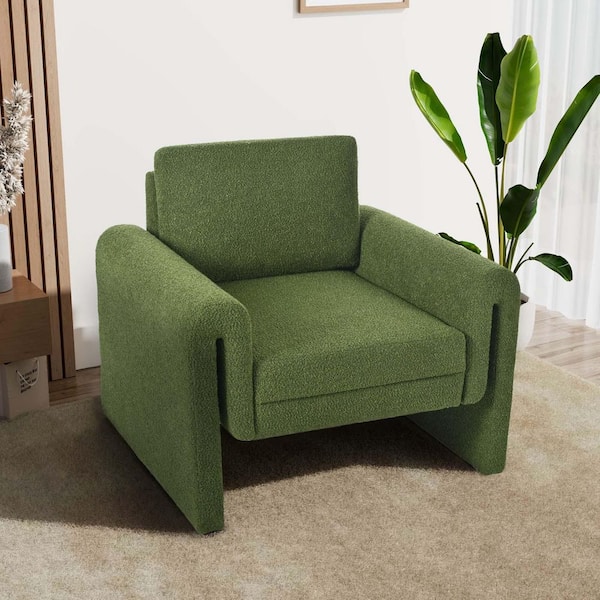 Unbranded Green Boucle Mid Century Modern Accent Chair Upholstered Armchair Single Sofa Chair Leisure Chair for Living Room