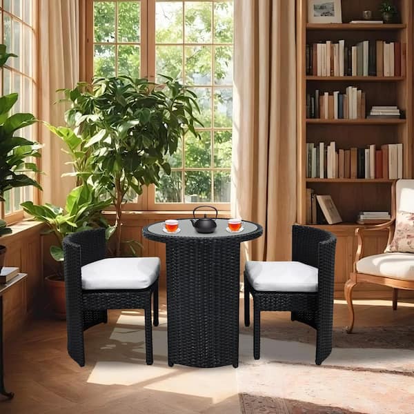 TWT 3-Piece Aluminum Patio Conversation Seating Set with White Cushions
