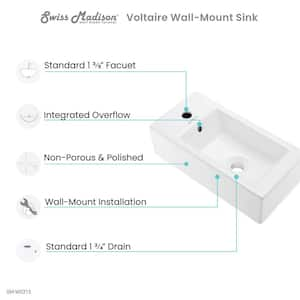 Voltaire 19.5 in. x 10 in. Rectangular Ceramic Wall Hung Vessel Sink with Left Side Faucet Mount in White