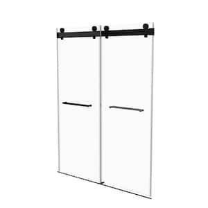 60 in. W x 79 in. H Double Sliding Frameless Shower Door in Matt Black Finish with 3/8 in. (10 mm) Clear Tempered Glass