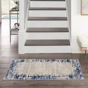 Cyrus Ivory/Navy 3 ft. x 4 ft. Abstract Contemporary Kitchen Area Rug