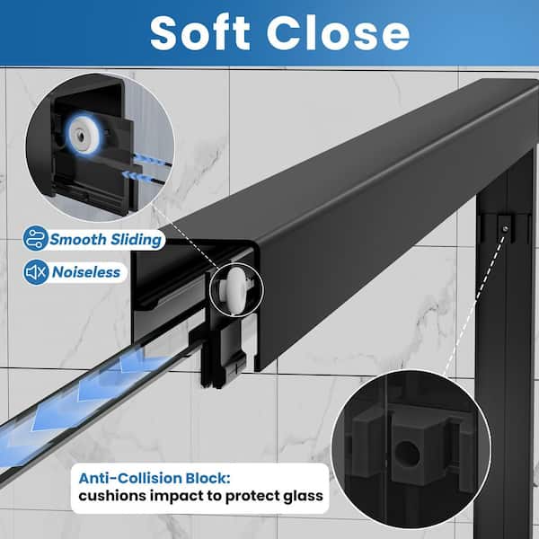 56-60 in. W x 58 in. H Double Sliding Framed Tub Door in Matte Black with Clear Tempered Glass
