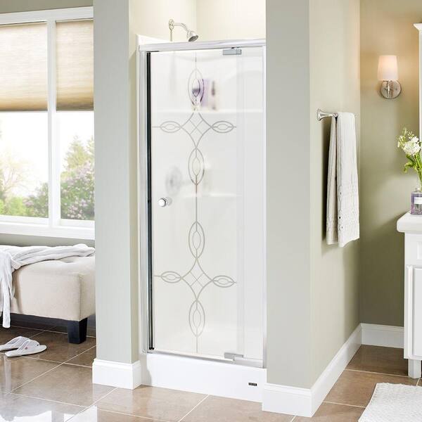 Delta Phoebe 31 in. x 66 in. Semi-Frameless Pivot Shower Door in Chrome with Tranquility Glass