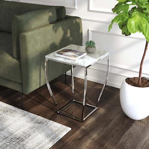 Haley 17 in. W Silver Square Marble & Metal End Table