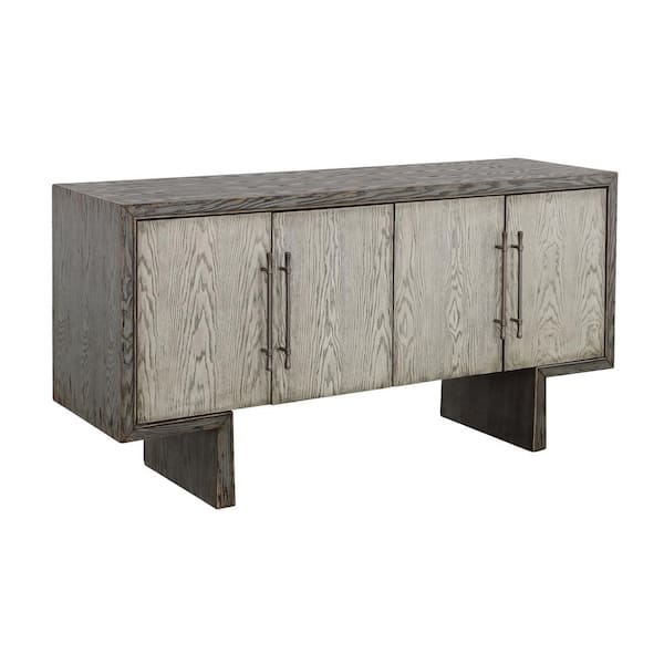 Coast to Coast imports Inverness Blue-Grey and Cream Wood Top 60 in. Sideboard with Four Doors